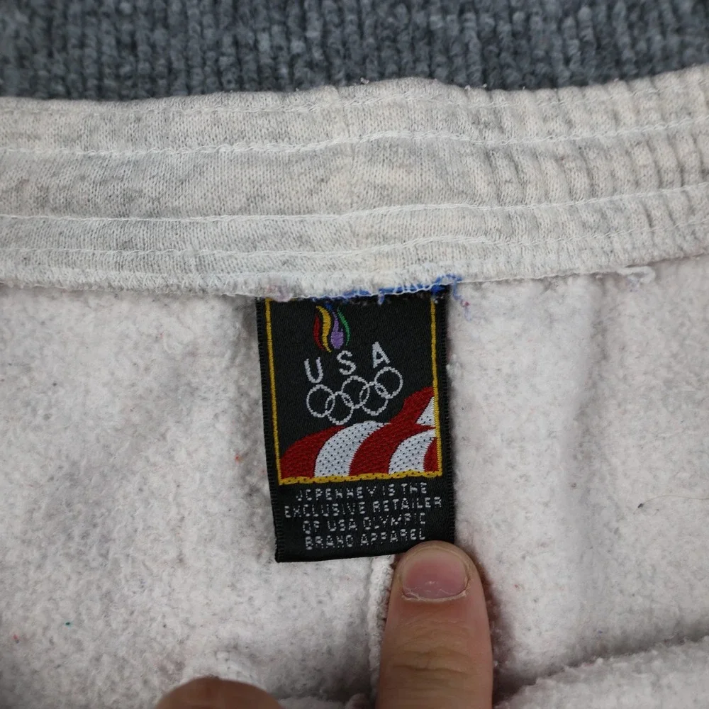 Vintage Team USA Olympic Sweat Shorts Mens Heather Gray Fleece Embroidered Rings